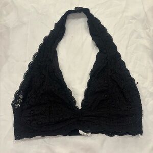 Marilyn Monroe Black Lace Halter Bralette with Scalloped Trim